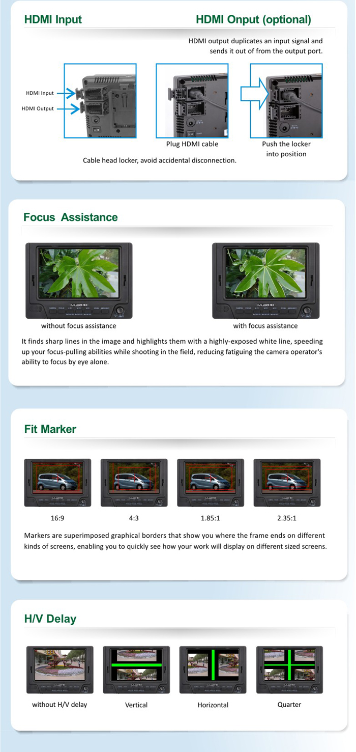 Mustech 5-inch on-camera field monitor-M501 function details
