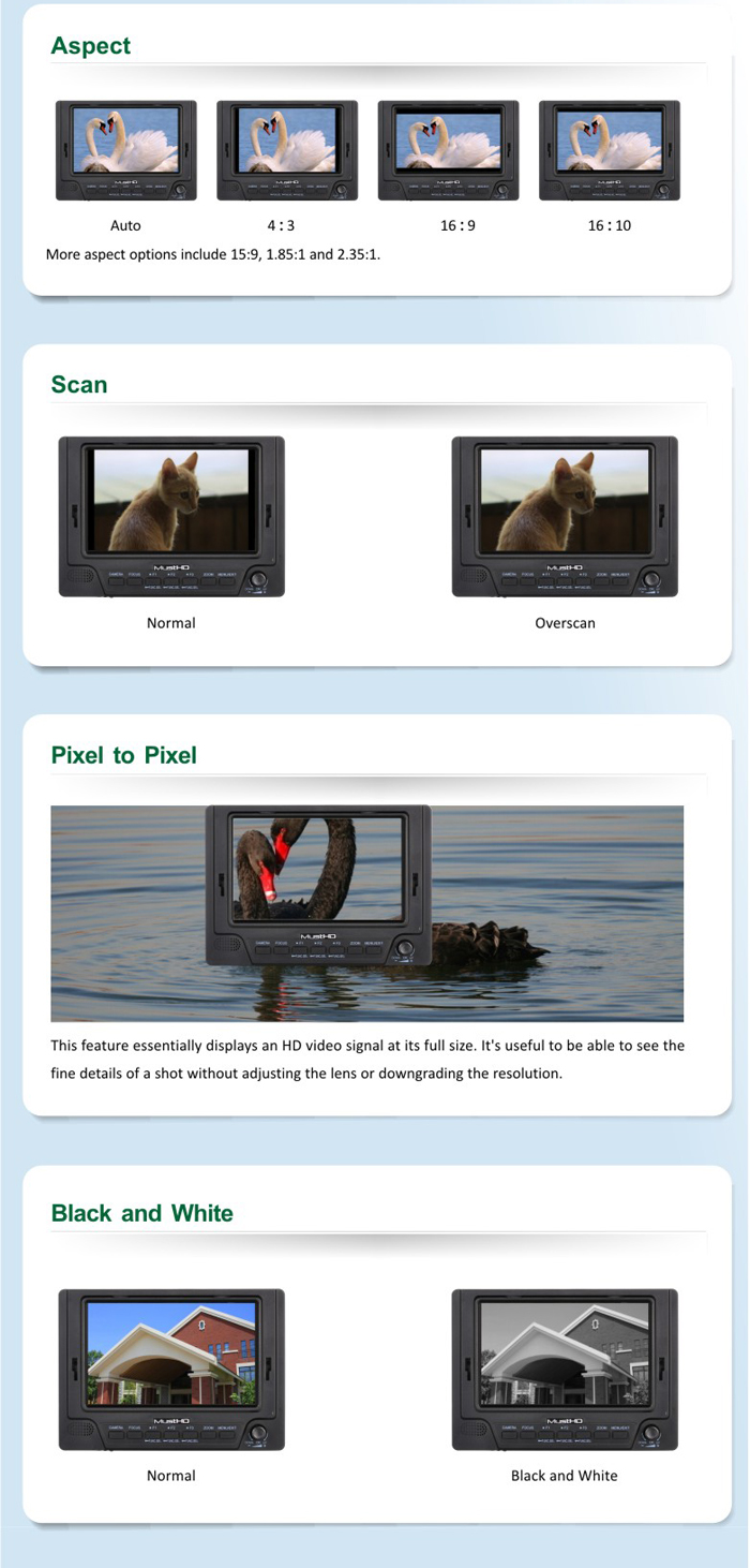 Mustech 5-inch on-camera field monitor-M501 function details 2